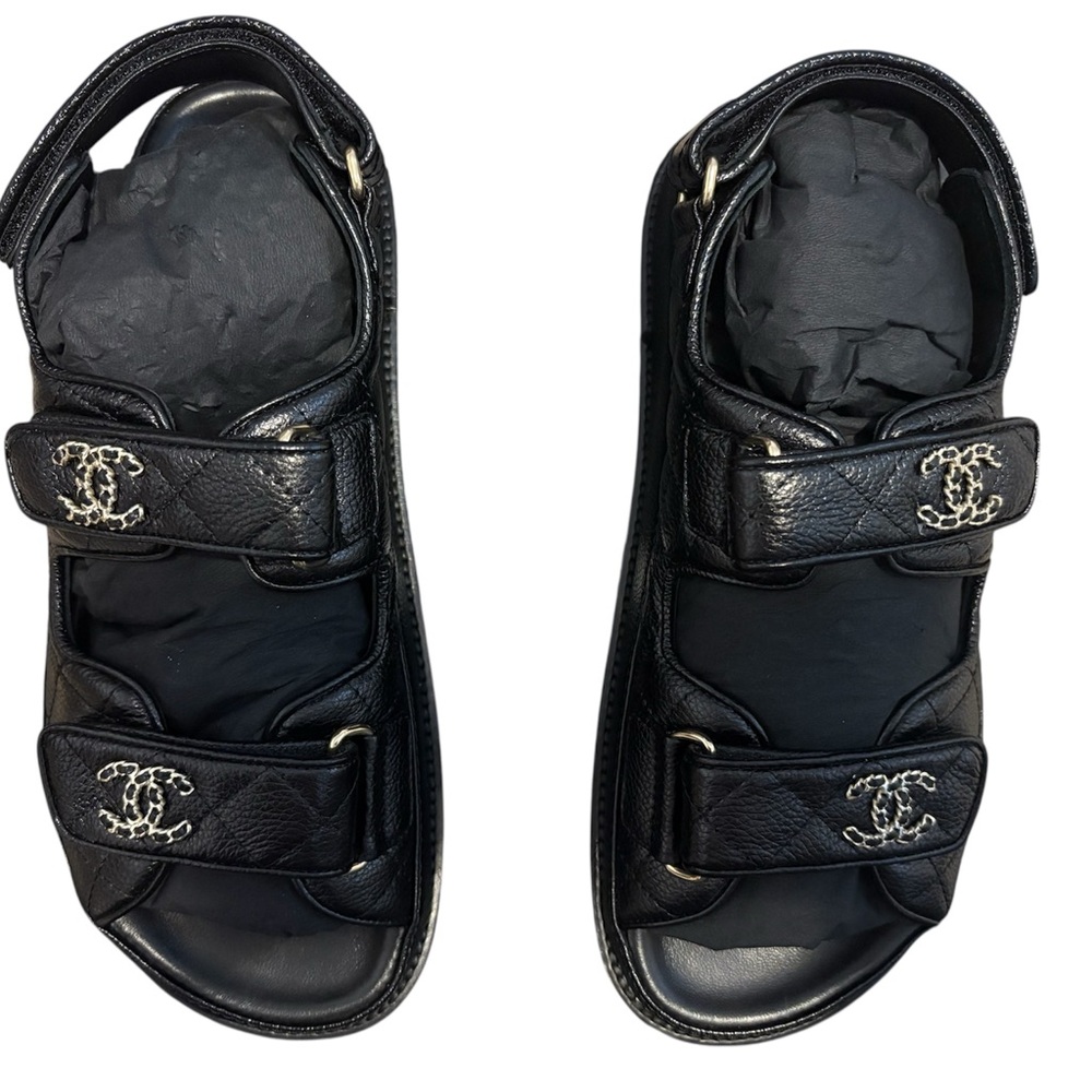 AUTHENTIC CHANEL BLACK DAD SANDALS SIZE 36.5 EU - Picture 2 of 10